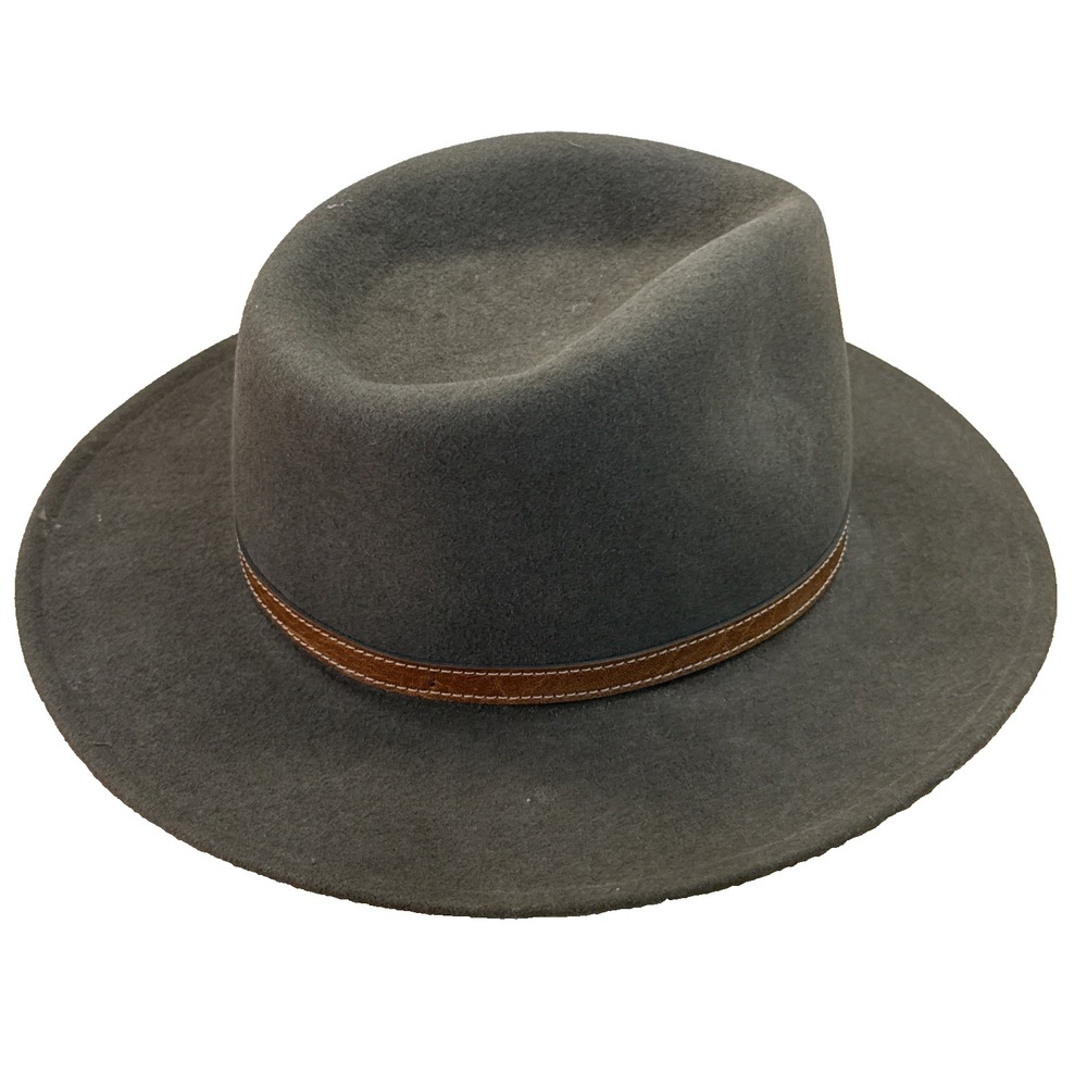 Flex Felt 100% Wool Outback Grey Hat Medium USA Made Vintage VTG Boho Classic